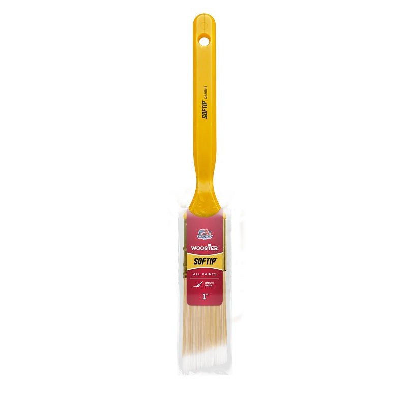Wooster Q3208-1 Paint Brush, Pearl/White/Yellow, Solid Plastic Handle, 1 in W, Angle Sash Brush, 2-3/16 in L Bristle