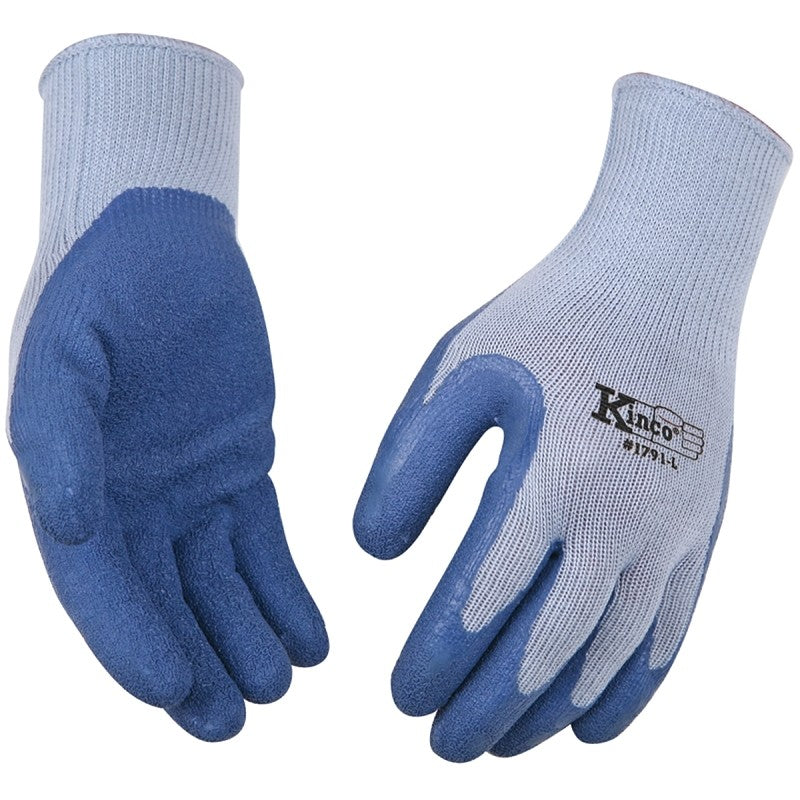 Kinco 1791-L Coated Gloves, Men's, L, 7 to 8 in L, Knit Wrist Cuff, Latex Coating, Cotton/Polyester, Blue/Gray