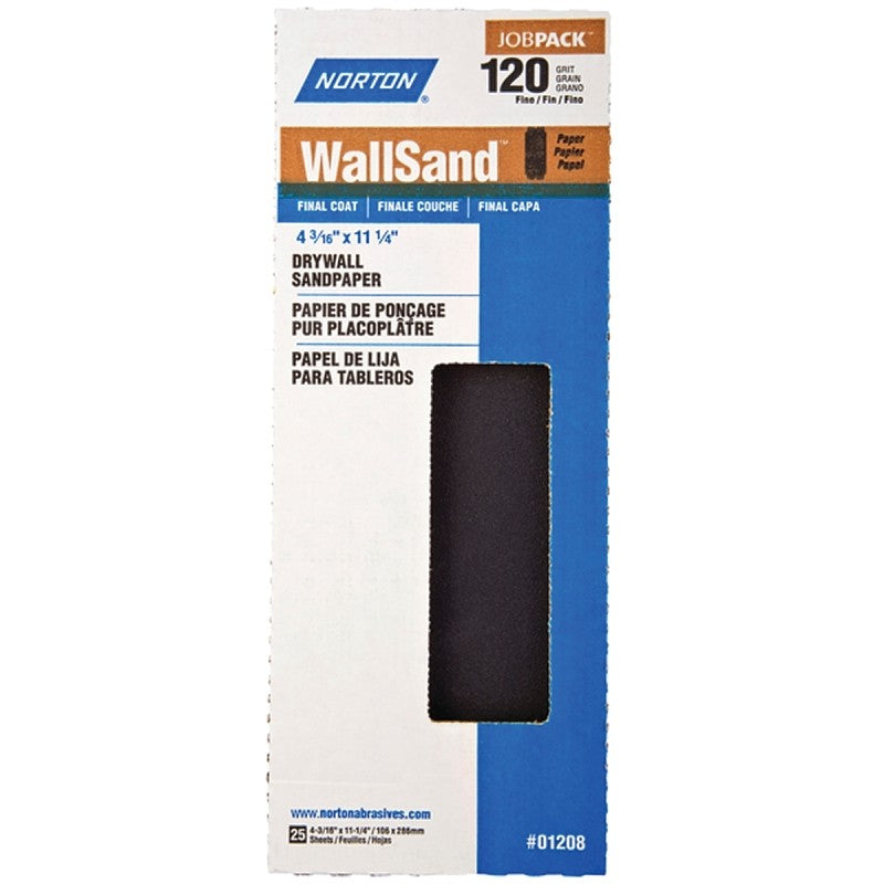 Norton 01208 Sandpaper, 11-1/4 in L, 4-3/16 in W, P120 Grit, Fine, Silicone Carbide Abrasive