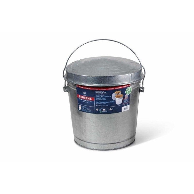 Behrens 6110 Locking Lid Can, 10 gal Capacity, Galvanized Steel, Silver
