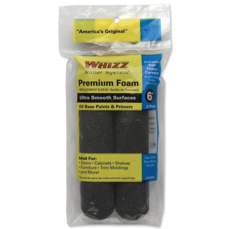Whizz 54064 Roller Cover, 1/4 in Thick Nap, 6 in L, Foam Cover