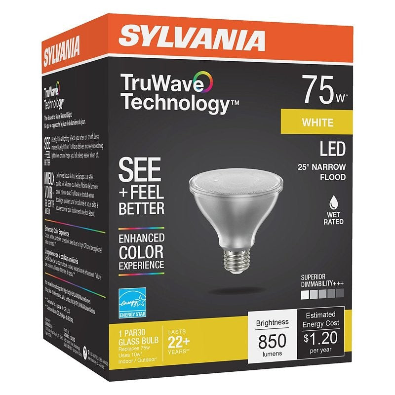 Sylvania 40914 Natural LED Bulb, Spotlight, 850 Lumens, 10 W, PAR30 Lamp, E26 Lamp Base, Dimmable, Clear, Cool White