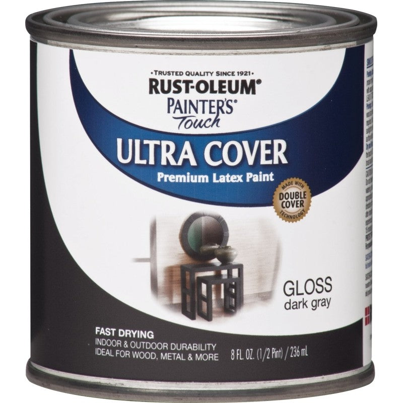 Rust-Oleum 1986730 Enamel Paint, Water, Gloss, Dark Gray, 0.5 pt, Can, 120 sq-ft Coverage Area