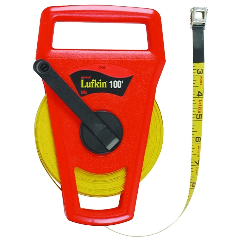 Crescent Lufkin FE100D/1706D Tape Measure, C2 Blade, 100 ft L Blade, 1/2 in W Blade, Fiberglass Blade, ABS Case