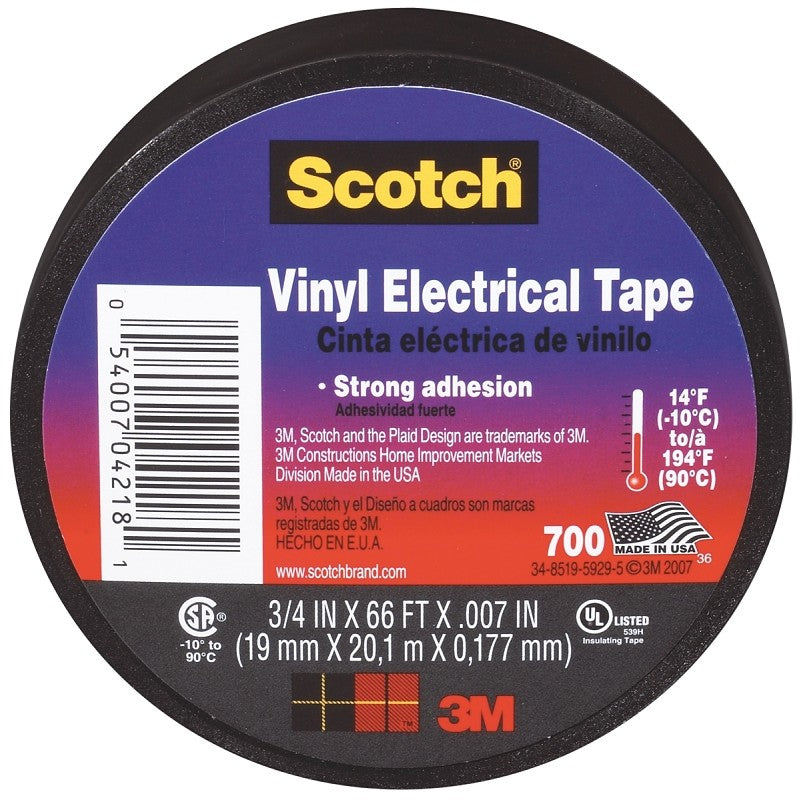 Scotch 4218-BA-40 Electrical Tape, 66 ft L, 3/4 in W, Vinyl Backing, Black