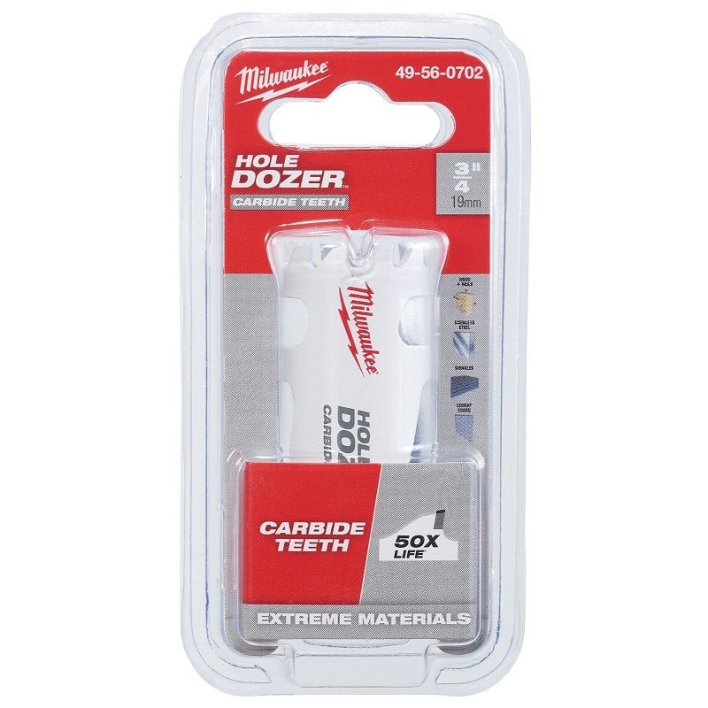 Milwaukee Hole Dozer 49-56-0702 Hole Saw, 3/4 in Dia, 1.62 in D Cutting, 4 TPI, Carbide Cutting Edge