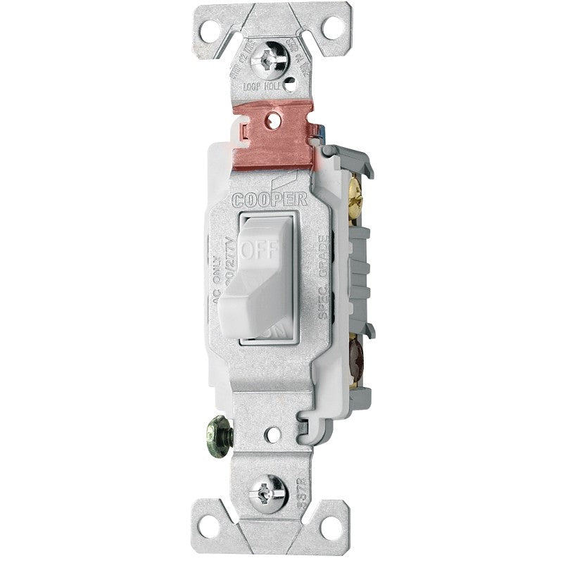 Eaton Wiring Devices CS220W Toggle Switch, 20 A, 120/277 V, Lead Wire Terminal, Nylon Housing Material, White