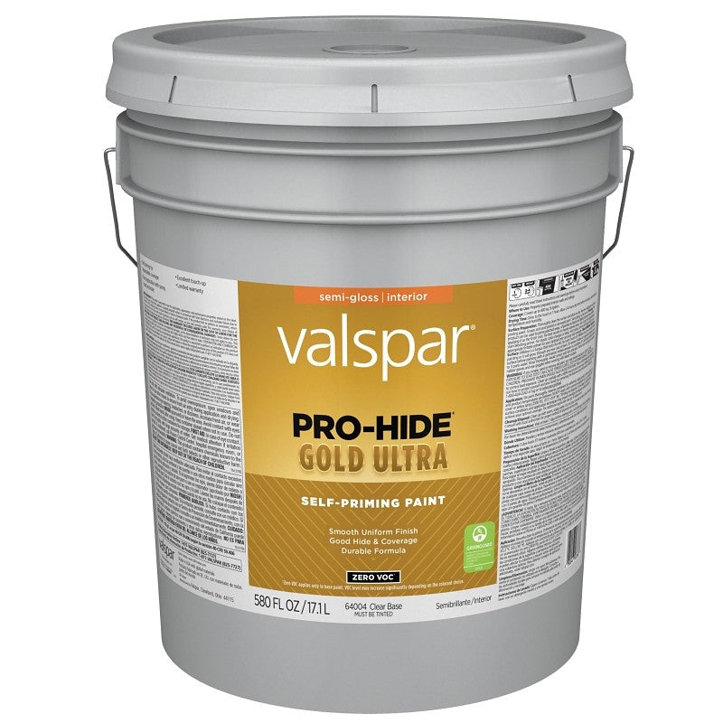 Valspar Pro-Hide Gold Ultra 6400 028.0064004.008 Latex Paint, Acrylic Base, Semi-Gloss, Clear Base, 5 gal