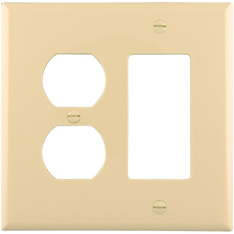 Eaton Wiring Devices PJ826V Combination Wallplate, 4-7/8 in L, 4-15/16 in W, Mid, 2-Gang, Polycarbonate, Ivory, Screw (Pack of 20)