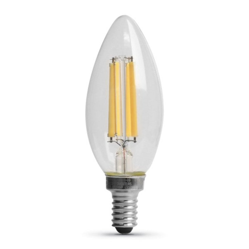 Feit Electric BPCTC75/827/LED/2 LED Bulb, Decorative, B10 Lamp, 75 W Equivalent, E12 Lamp Base, Clear, Soft White Light