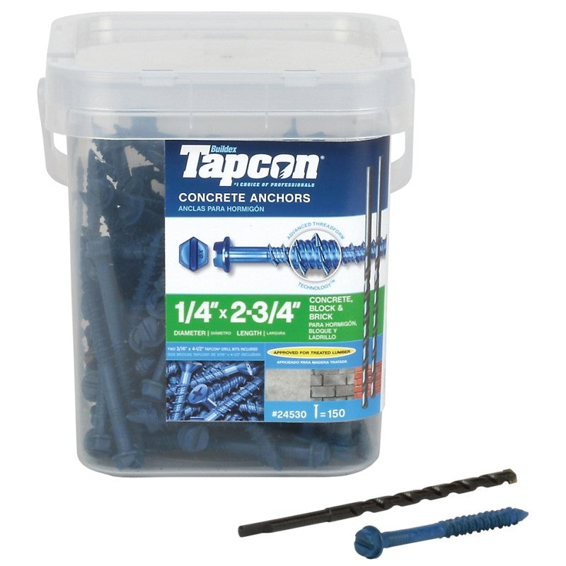 Tapcon 24530 Screw Anchor, 2-3/4 in L, Hex Drive, Steel, Climaseal