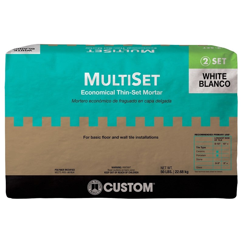 Custom MSMW50 Thinset Mortar, White, Powder, 50 lb, Bag