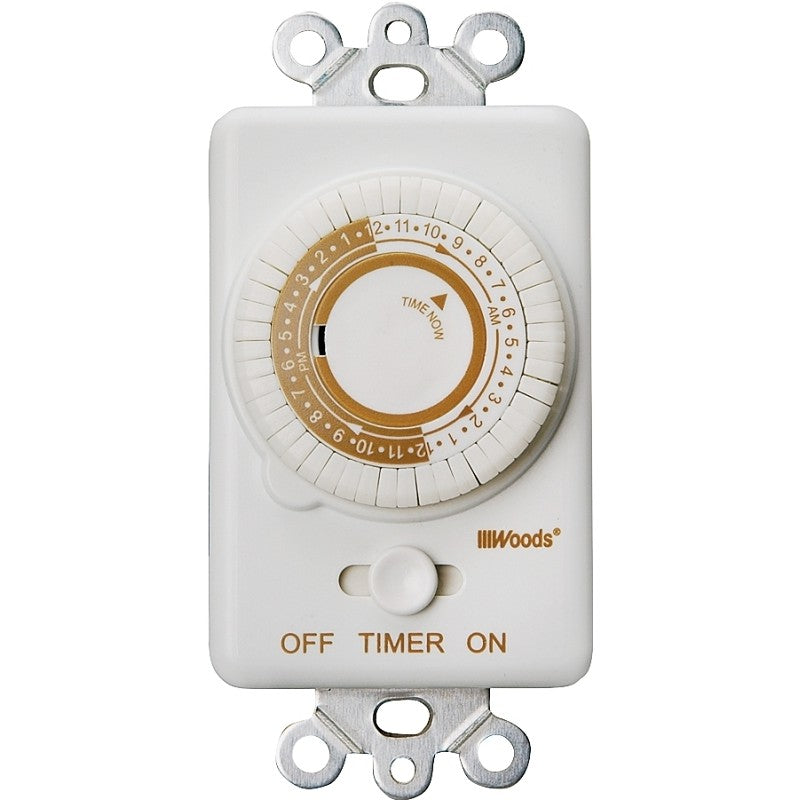 Woods 59745 Mechanical Timer, 20 A, 125 V, 2500 W, 24 hr Time Setting, 24 On/Off Cycles Per Day Cycle, White