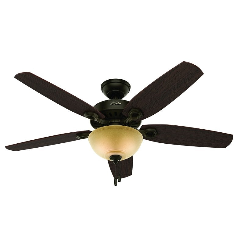 Hunter 53091 Ceiling Fan, 5110 cfm Air, 5-Blade, Brazilian Cherry/Stained Oak Blade, 52 in Sweep, 3-Speed