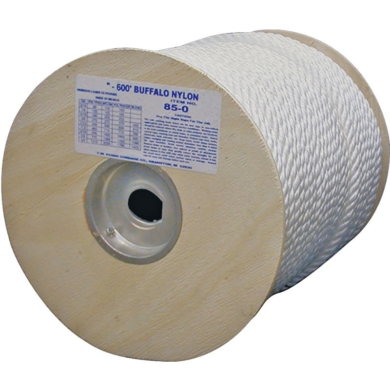 T.W. Evans Cordage 85-063 Rope, 3/8 in Dia, 300 ft L, 407 lb Working Load, Nylon, White