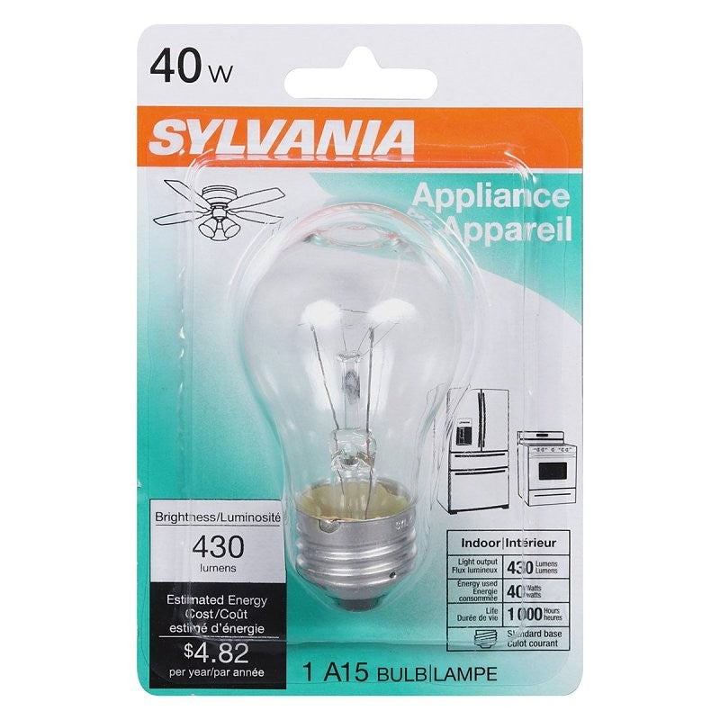 Sylvania 10129 Incandescent Lamp, 40 W, A15 Lamp, Medium Lamp Base, 430 Lumens, 2850 K Color Temp (Pack of 12)