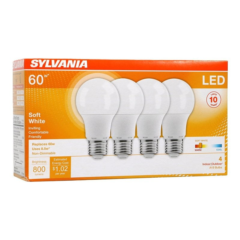 Sylvania 73888 LED Bulb, 120 V, 800 Lumens, 8.5 W, A19 Lamp, 60 W Equivalent, E26 Lamp Base, Frosted