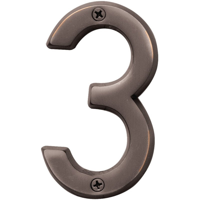 Hy-Ko Prestige Series BR-42OWB/3 House Number, Character: 3, 4 in H Character, Bronze Character, Brass (Pack of 3)