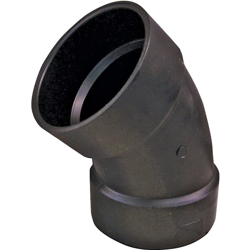 Thrifco Plumbing 6792504 1/8 Bend Pipe Elbow, 4 in, Hub, 45 deg Angle, ABS, Black
