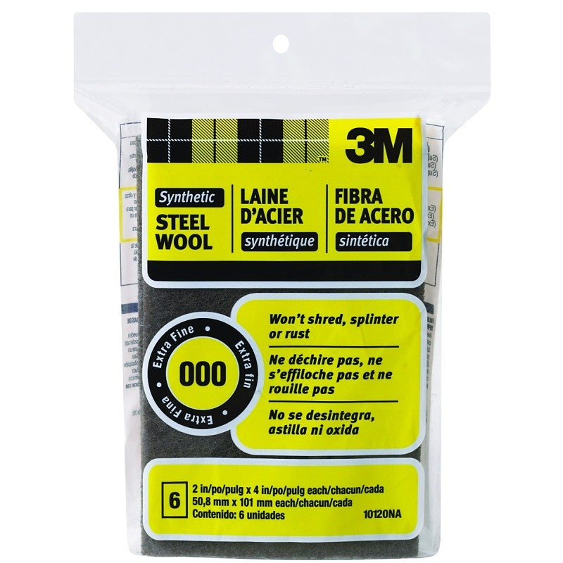 3M 10120NA Wool Pad, 4 in L, 2 in W, 000 Grit, Very Fine