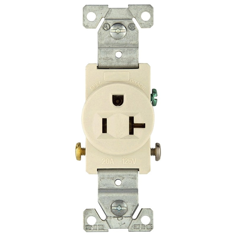 Eaton Wiring Devices 1877LA Single Receptacle, 2 -Pole, 125 VAC, 20 A, Side Wiring, NEMA: NEMA 5-20R, Light Almond