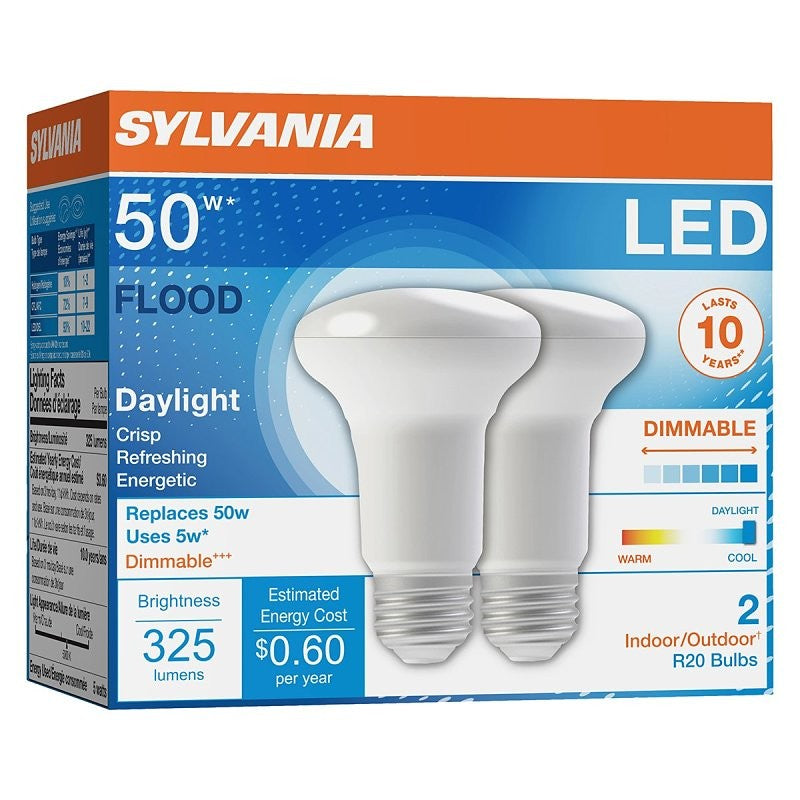 Sylvania 73991 LED Bulb, Flood/Spotlight, 325 Lumens, 5 W, R20 Lamp, 35 W Equivalent, E26 Lamp Base, Dimmable