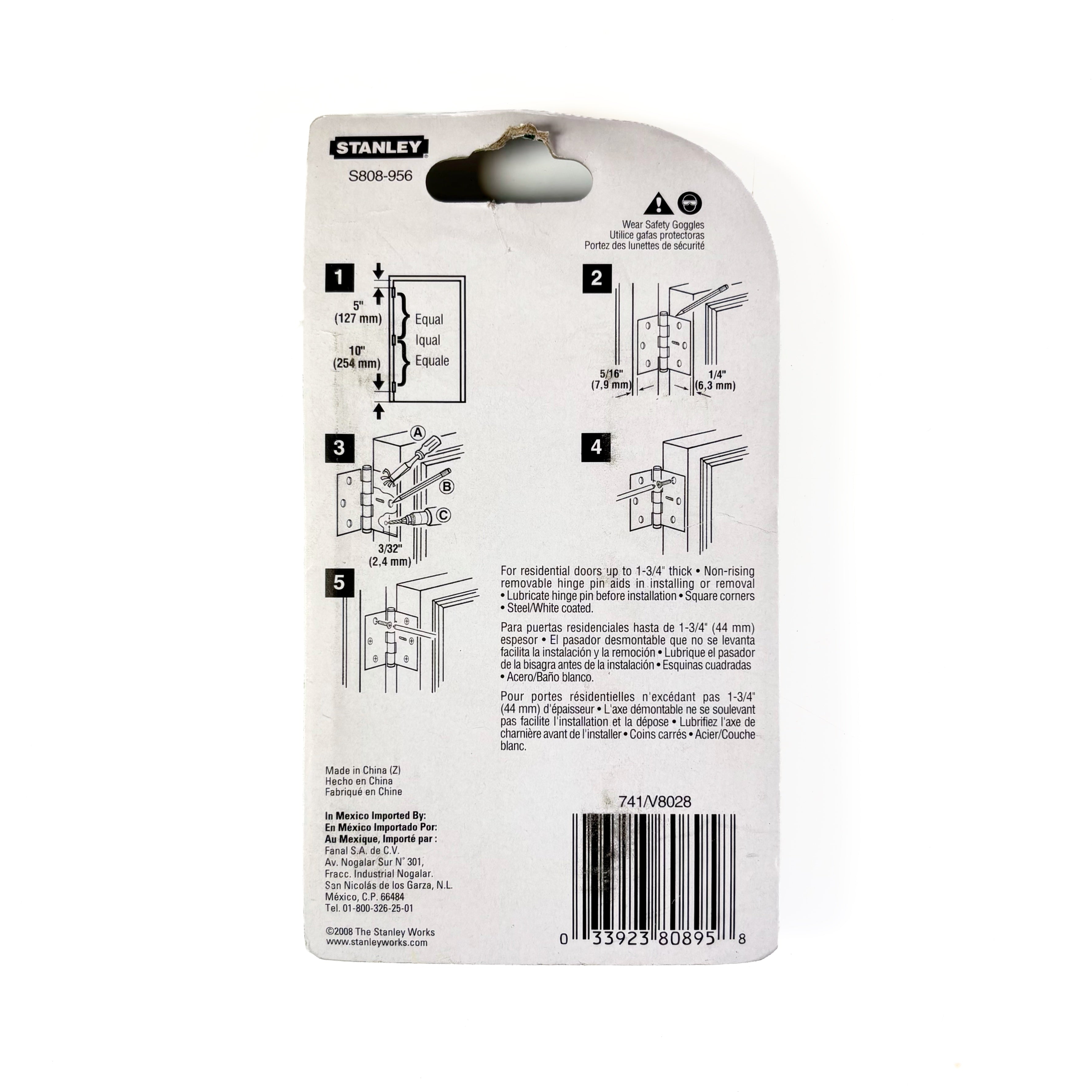 Door Hinges 4 Inch Square Corner White 2 Pack