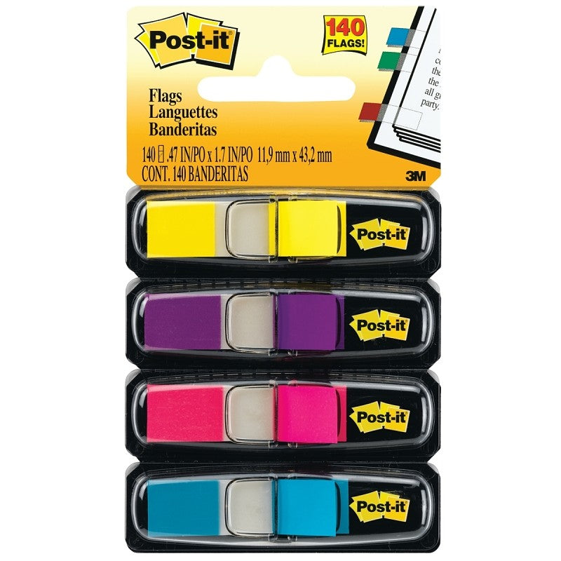 Post-it 683-4AB Flag, 1.7 in L, 0.47 in W, Blue/Pink/Purple/Yellow