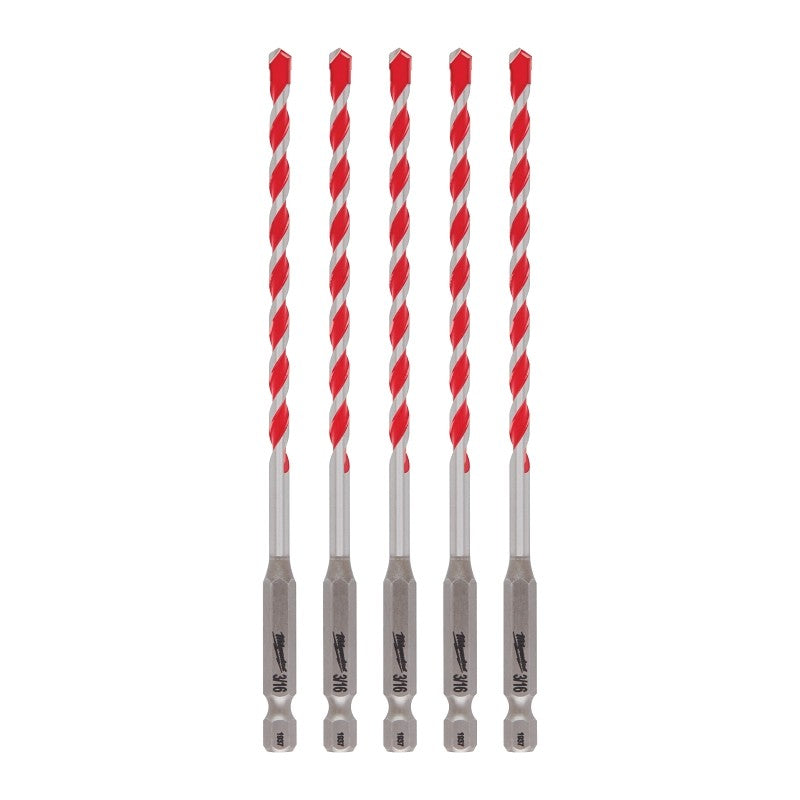 Milwaukee SHOCKWAVE 48-20-9157 Drill Bit, 3/16 in Dia, 6 in OAL, Precision Ground, Wide Flute, 1/4 in Dia Shank (Pack of 3)