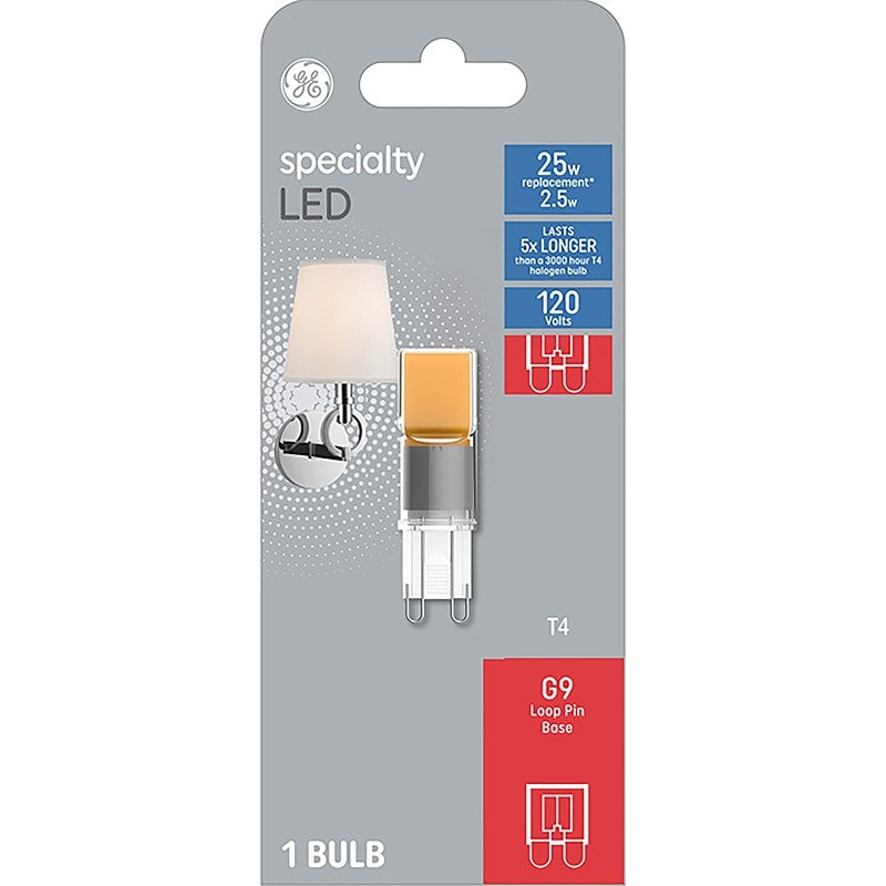GE Specialty 93129000 Light Bulb, T4 Lamp, 25 W Equivalent, G9 Lamp Base, Non-Dimmable, Frosted, Warm White Light