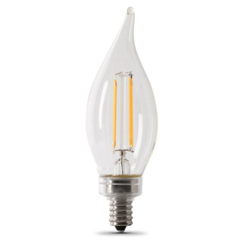 Feit Electric BPCFC100927CAFIL/ Filament LED Bulb, Flame Tip, BA10 Lamp, E12 Lamp Base, Clear