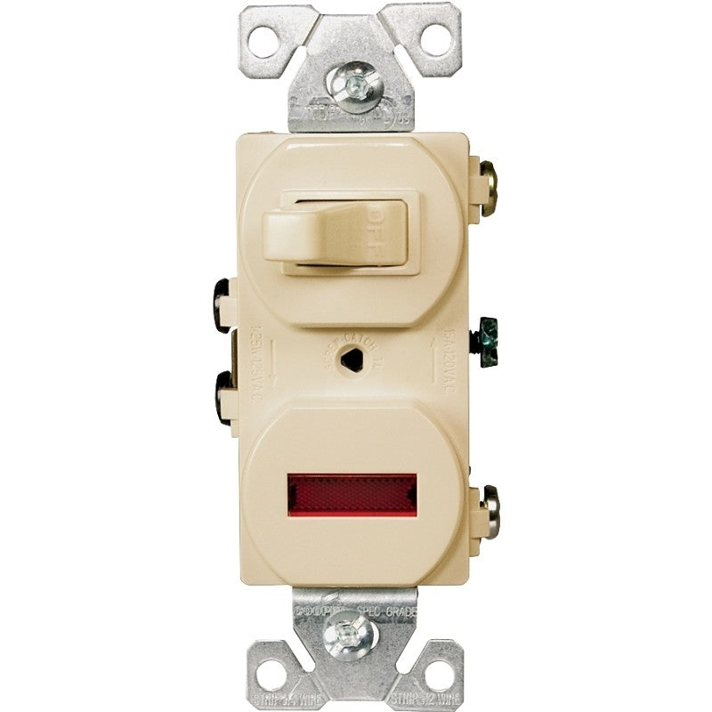 Eaton Wiring Devices 277V-BOX Combination Toggle Switch, 15 A, 120/277 V, Screw Terminal, Steel Housing Material, Ivory