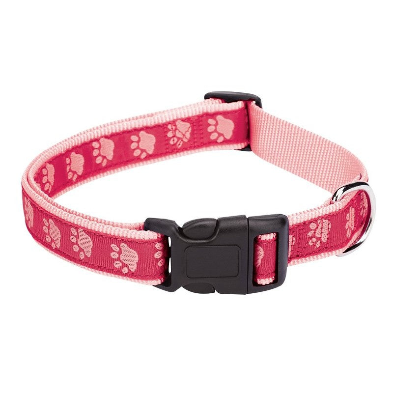 Casual Canine ZA8871 18 75 Dog Collar, 18 to 26 in L Collar, 1 in W Collar, Nylon, Pink, Two Tone Paw Print