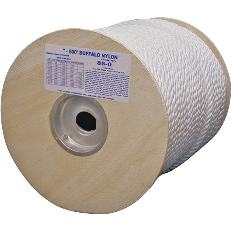 T.W. Evans Cordage 85-070 Rope, 1/2 in Dia, 600 ft L, 704 lb Working Load, Nylon, White