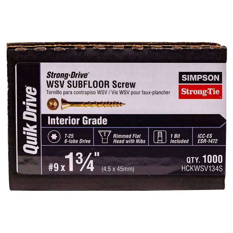 Simpson Strong-Tie Strong-Drive WSV HCKWSV134S Subfloor Screw, #9 Thread, 1-3/4 in L, Rimmed Flat Head, T25 Drive