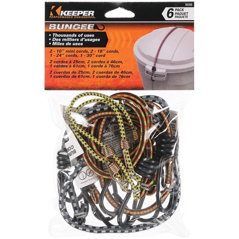Keeper 06306 Bungee Cord, Steel End, Rubber, Hook End, 6/PK (Pack of 6)