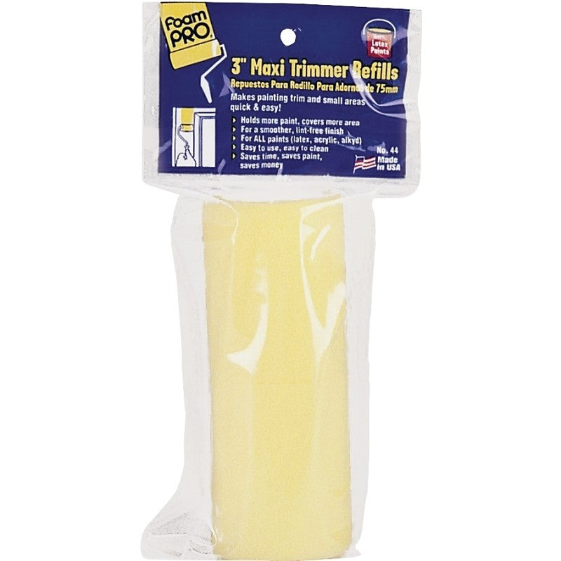 Foampro 44 Trim Roller Refill, 3/8 in Thick Nap, 3 in L, Foam Cover
