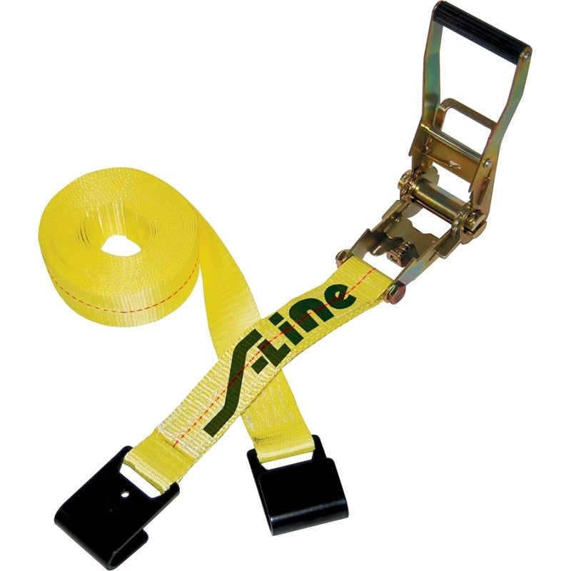 Ancra 500 Series 557 Strap, Ratchet Adjustment, 2 in W, 27 ft L, Polyester, Yellow, 3333 lb Working Load, Hook End, 1/PK