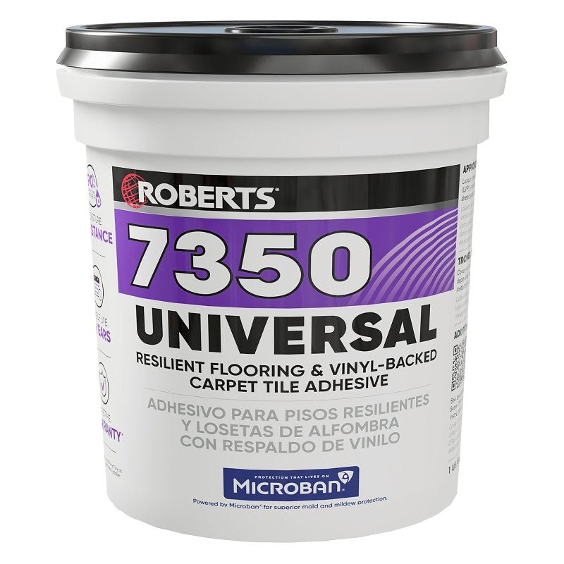 Roberts 7350 Series 7350RB004 Universal Flooring Adhesive, Paste, Resinous, Very Mild Acrylic, Off-White, 1 gal, Pail (Pack of 4)