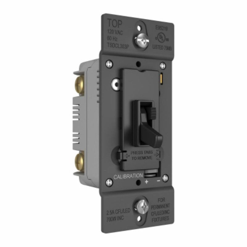 Legrand TradeMaster Series TSDCL303PBKCCV Toggle Slide Dimmer, 2.5 A, 120 V, 700 W, CFL, Incandescent, LED Lamp