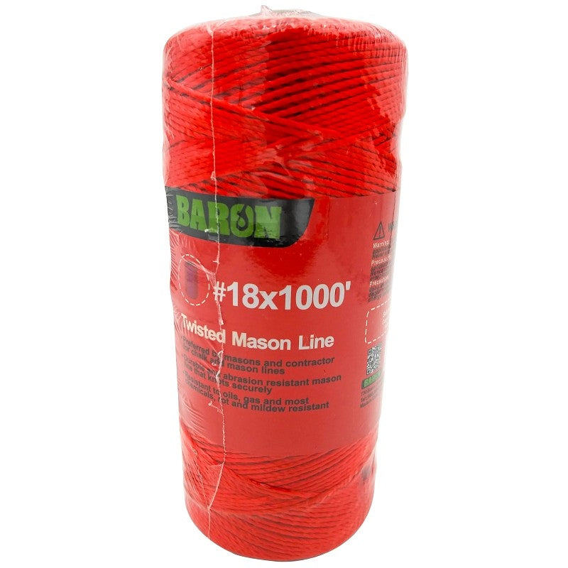 Baron 10821 Twisted Mason Line, #18 Dia, 1000 ft L, 13 lb Working Load, Nylon, Orange