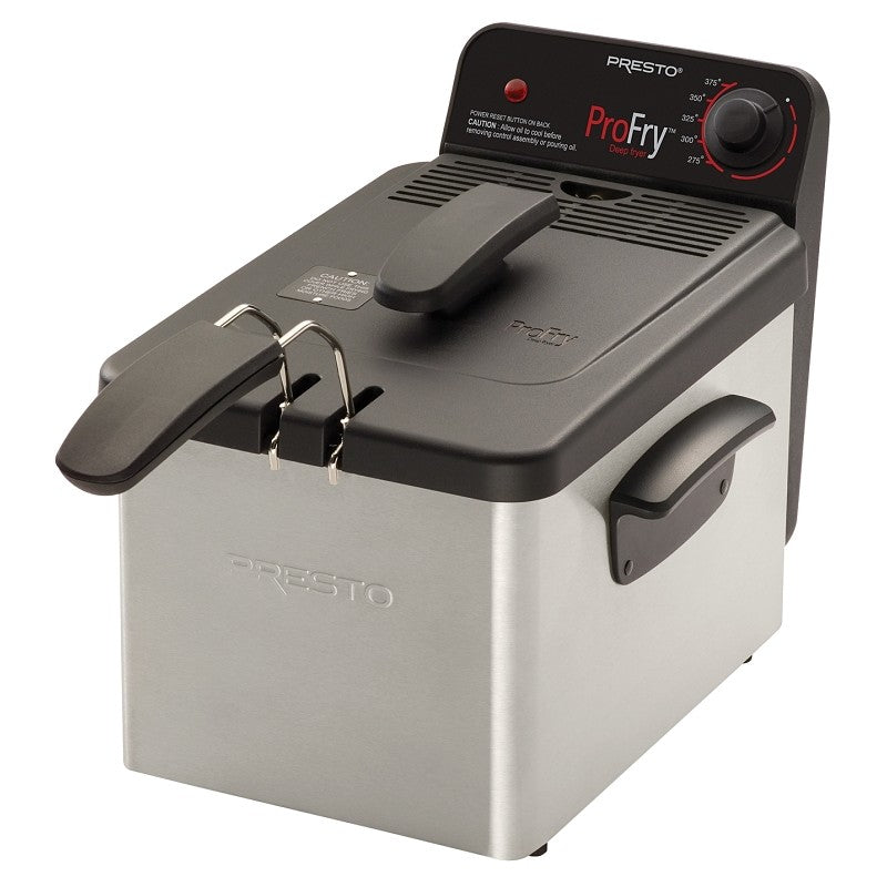 Presto ProFry Series 05461 Electric Deep Fryer, 8 Cup Food, 2.8 L Oil Capacity, 1800 W, Adjustable Thermostat Control