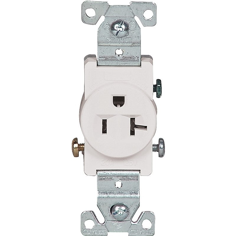 Eaton Wiring Devices 1877W-BOX Single Receptacle, Flush Mounting, 2-Pole, 125 V, 20 A, Side Wiring, NEMA: NEMA 5-20R
