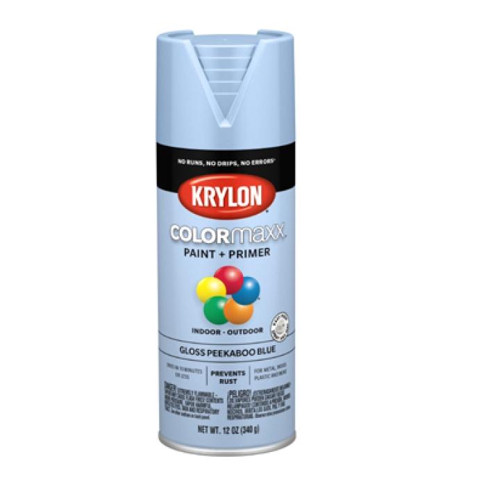 Krylon K05530007 Enamel Spray Paint, 12 oz Can, 25 sq-ft Coverage Area, Solvent Base, Gloss, Peekaboo Blue