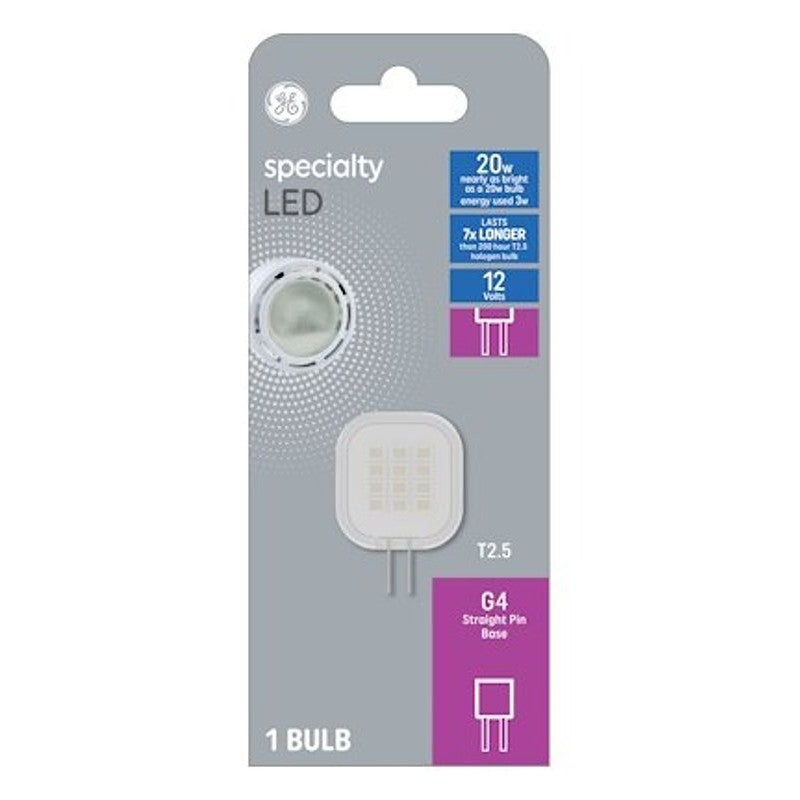 GE 93130146 LED Bulb, T2.5 Lamp, 20 W Equivalent, G4 2-Pin Lamp Base, Non-Dimmable, Warm White, 3000 K Color Temp