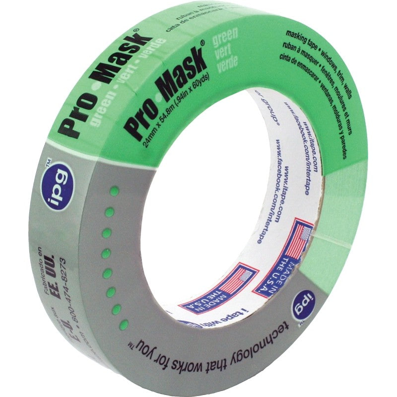IPG 5803-1 Masking Tape, 60 yd L, 0.94 in W, Crepe Paper Backing, Light Green