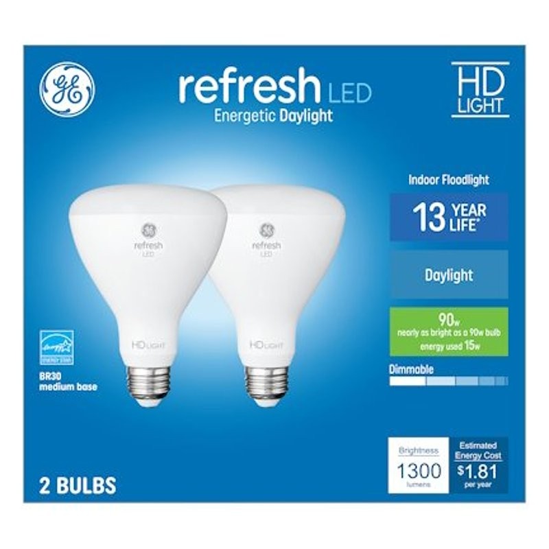 GE 93129077 Reflector LED Bulb, BR30 Lamp, 90 W Equivalent, E26/24 Medium Lamp Base, Dimmable, Daylight Light