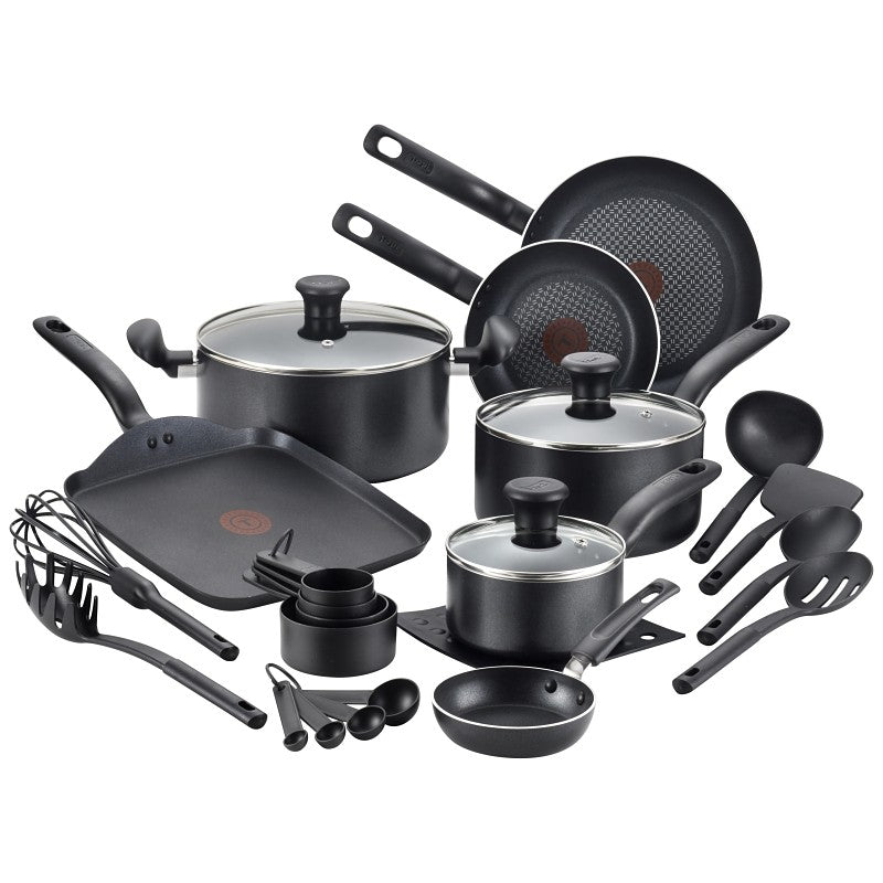 T-fal B207SK64 Cookware Set, Aluminum, Black, 20-Piece