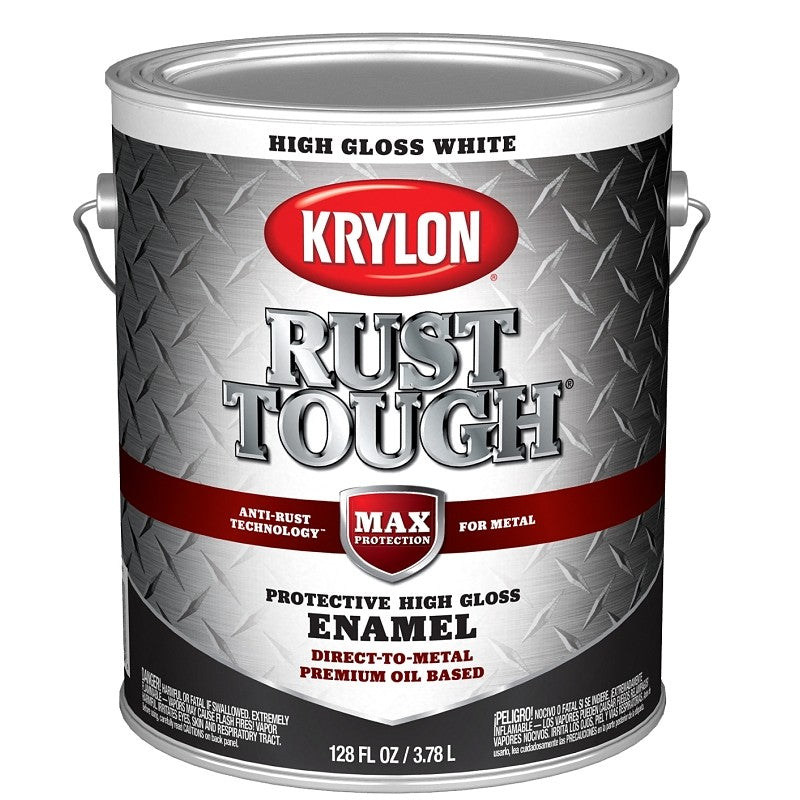 Krylon Rust Tough K09729008 Enamel Paint, Gloss Sheen, White, 1 gal, 400 sq-ft/gal Coverage Area (Pack of 4)