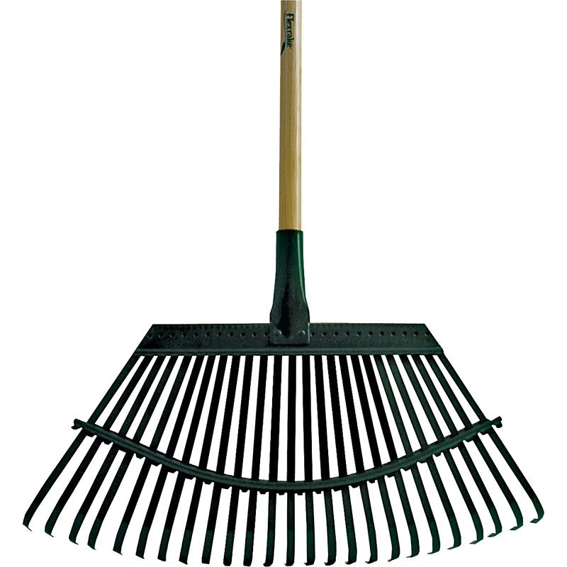 Flexrake 1W Lawn Rake, Steel Tine, 25-Tine, Wood Handle, 48 in L Handle